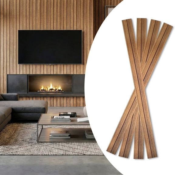 Wood-Look Decorative Slat Wall Panels, MDF Core, 21.5 sq. ft. Coverage, Set of 4, Teak