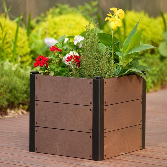 Wood-Look Raised Garden Bed Planter Box, Durable Composite Material, Deep Root Design, Outdoor Space-Saving for Vegetables Herbs Flowers, Easy Assembly