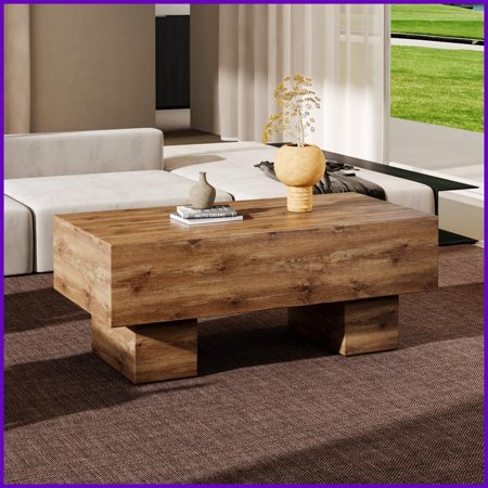 Modern Wood-Look Coffee Table for Living Room/Apartment, 43.3”x21.6”x17.2”, 300lbs Capacity, Easy 10-Min Assembly