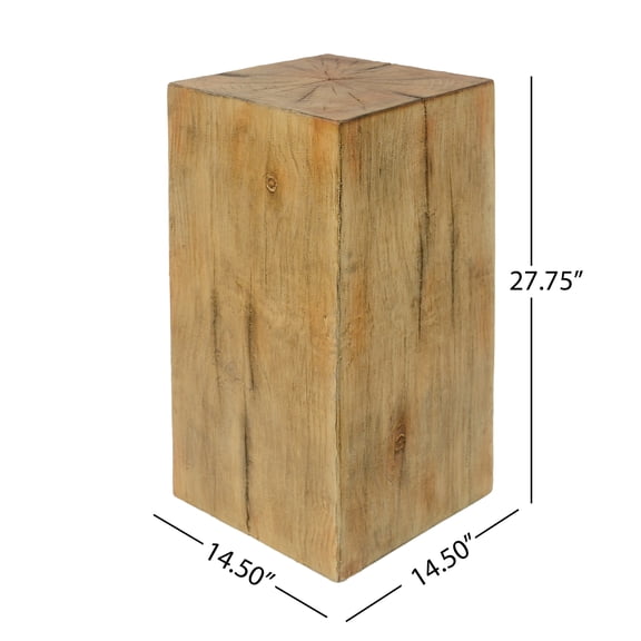 Wood-Look Square Column MGO End Table 27.75H Natural Distressed Finish for Indoor Outdoor Use, Mix and Match with Different Heights Side Table