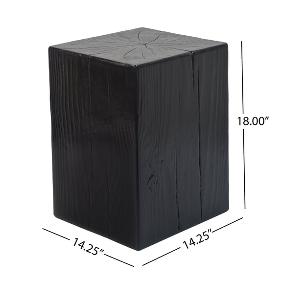 Wood-Look Square-Column MGO End Table H18 Black for Living Room Patio, Mix and Match with Different Heights, Distressed Finish