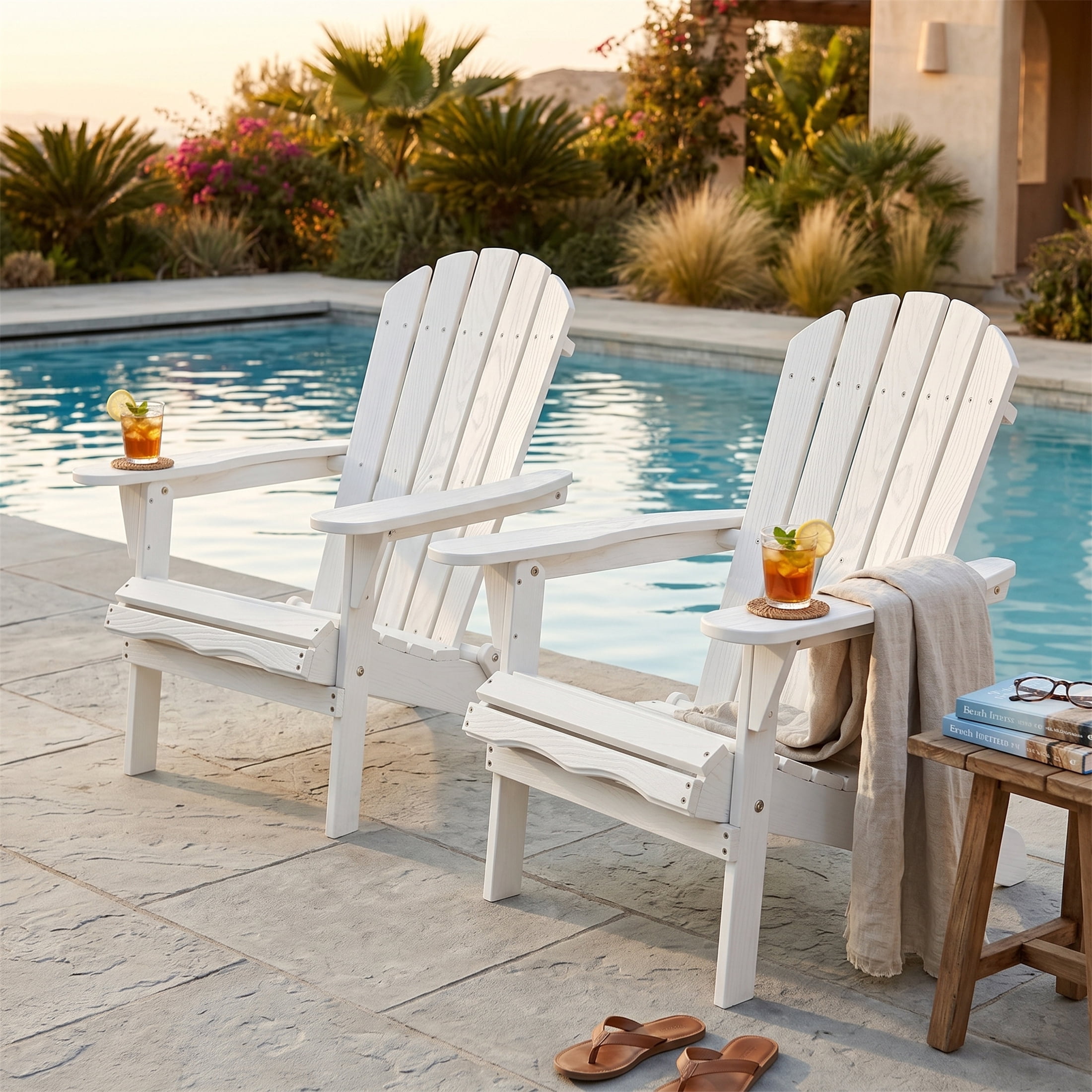 Wood Lounge Patio Chair for Garden, Outdoor Wooden Folding Embossed Adirondack Chair for Backyard Deck, Solid Wood