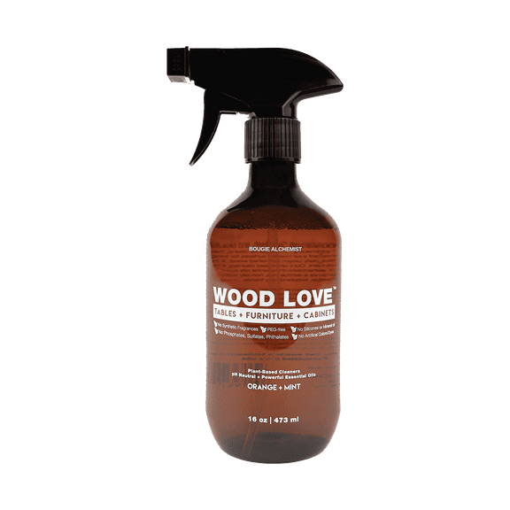 Wood Love pH-Neutral Wood Cleaner and Conditioner with Peppermint & Mint Oils, Plant-Based Formula, 16 oz By Bougie Alchemist, Made in USA