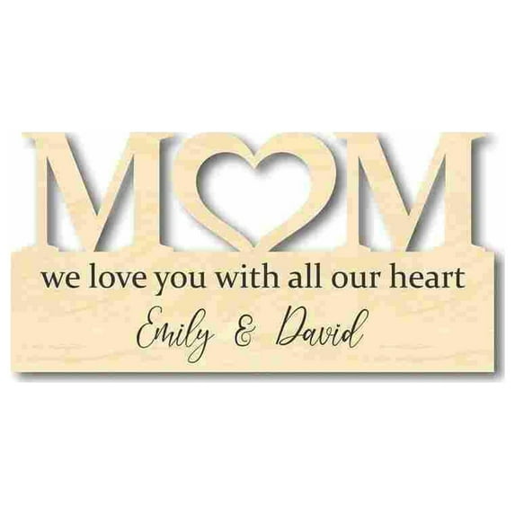 Wood Love Mother's Day Gift Customizable Cutout Finished or Unfinished up to 48" Wide - Home Decor DIY 18" (1/8" thick) / Unfinished / 4"