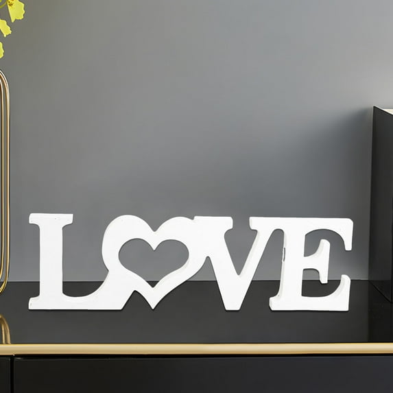 Wood Love Sign Valentine's Day Home Decor for Table Mantel Shelf,Free Standing Cutout Block Letter Centerpiece for Valentine's Day Gifts,Wedding,Room Decoration(White,12.8 Inch)