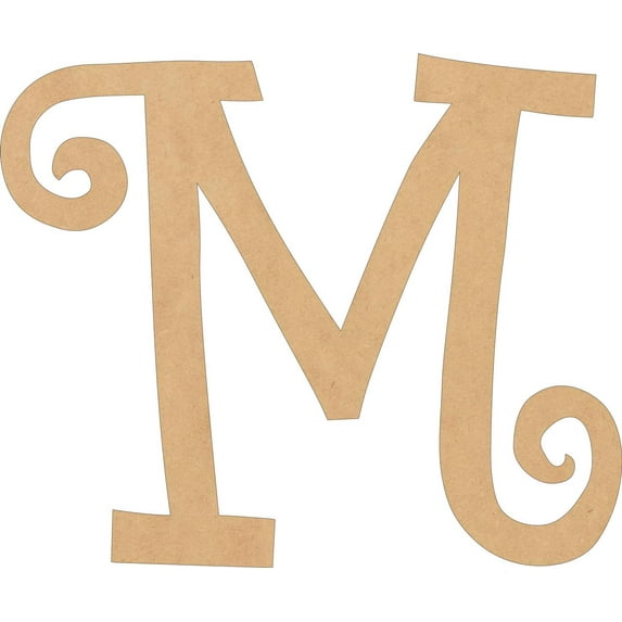 Wood MDF Letters, Unfinished 22'' Tall Curlz Monogram M, Wooden Craft Letter