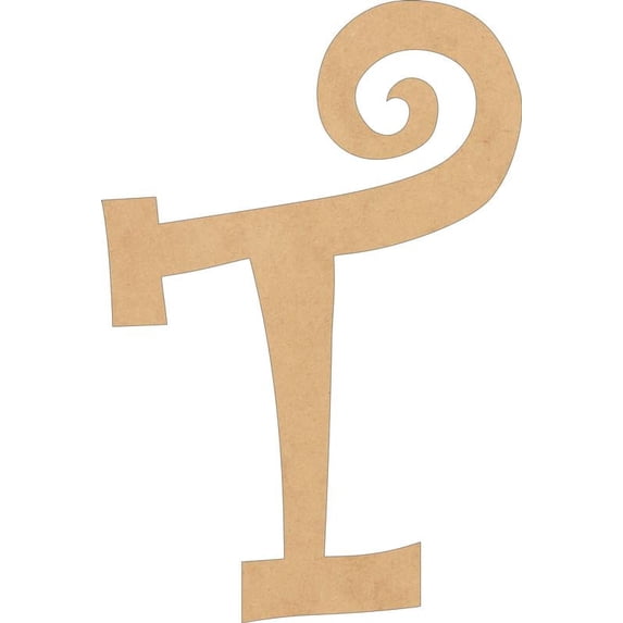 Wood MDF Letters, Unfinished 22'' Tall Curlz Monogram T, Wooden Craft Letter