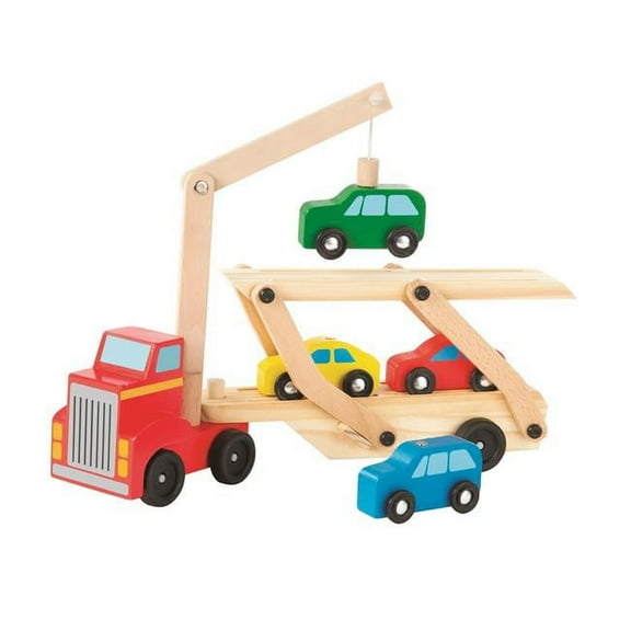 Wood Magnetic Car Loader Wooden Toy Set With 4 Cars and 1 Semi-Trailer Truck