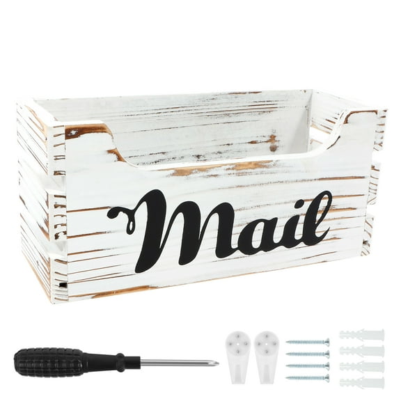 Wood Mail Organizer Vintage Mail Holder Countertop Mail Basket Wall Mount Mail Organizer Box Easy to Install Mail Bin Mail Holder Box Envelope Holder for Office Home Desktop Wall