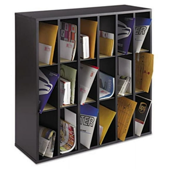 Wood Mail Sorter with Adjustable Dividers, Stackable, 18 Compartments, Black