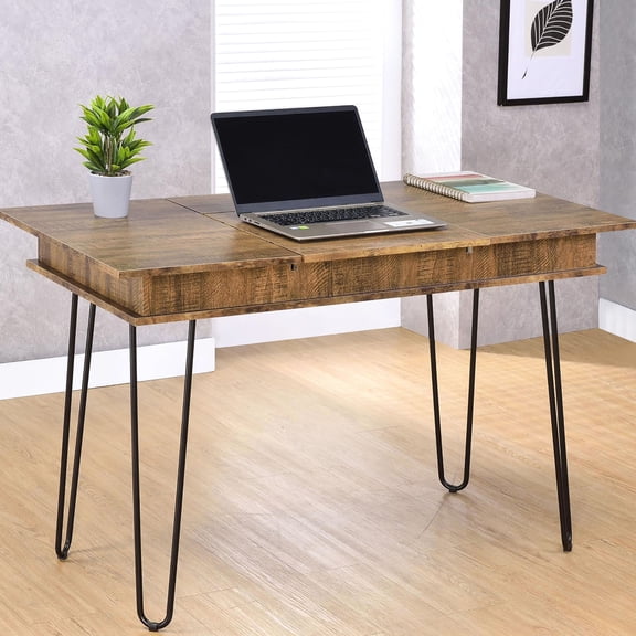 Wood Main Material with Black Metal Hairpin Legs | Provides Additional Storage via Sliding Tray | Simplifies Tasks in the Office