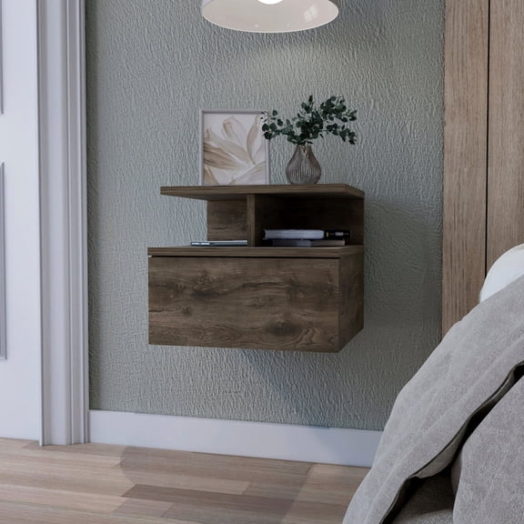 Wood Material with Walnut Finish - 2 - Tier Shelf Function - Bedroom Nightstand - Convenient Access to Belongings