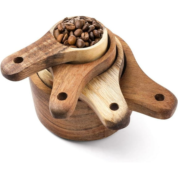 Wood Measuring Cup Set of 4, Nestable Natural Wooden Measuring Cups, 1, 1/2, 1/3, 1/4 Cup Sizes, Kitchen Utensils for Measuring Flour, Sugar, Spices, Nuts, Baking Cooking Tools