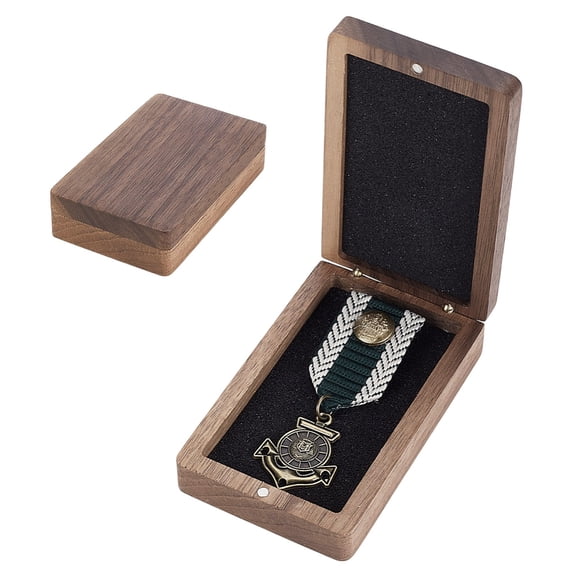 Wood Medal Storage Magnetic Boxes Commemorative Coin Display Case with Sponge Inside Rectangle Camel 11.4x7x2.8cm