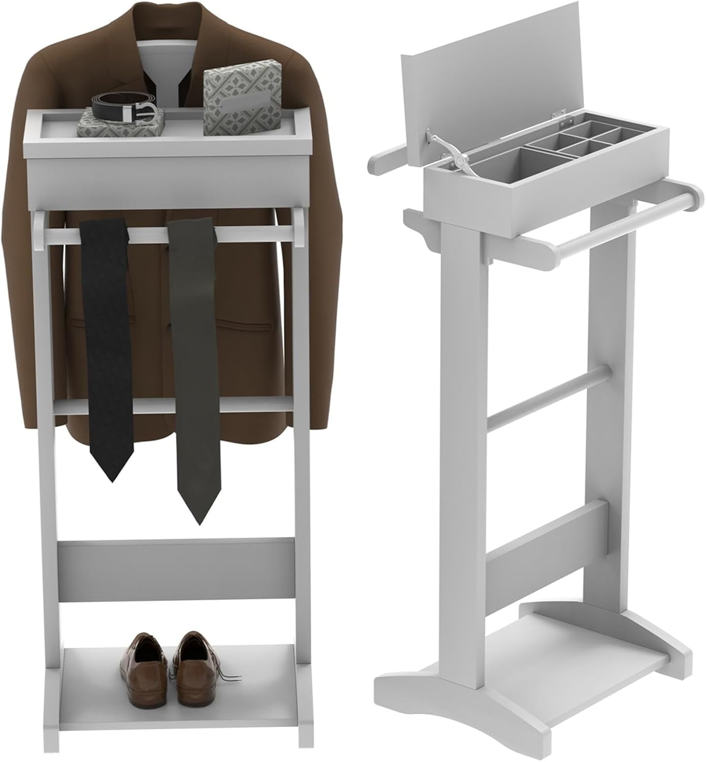 Wood Mens Valet Stand,Freestanding Suit Stand&Clothes Butler Valet ...