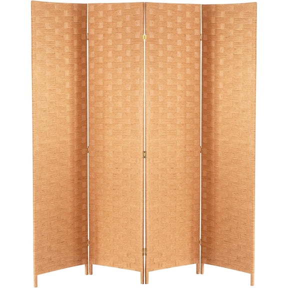 Wood Mesh Woven Design 4 Panel Folding Wooden Screen Room Divider