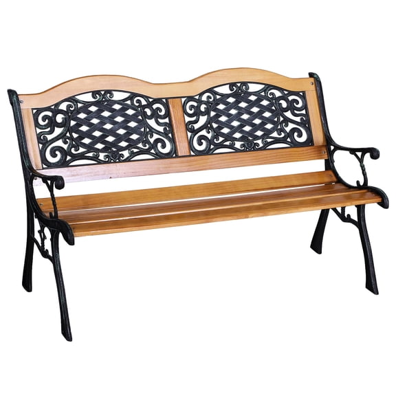Wood & Metal Bench with Curved Armrests / Form-Fitting for Relaxed Posture