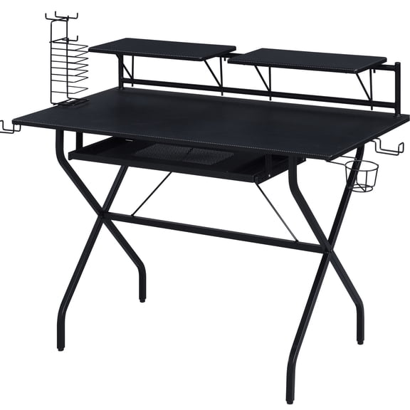 Wood-Metal Black Desk with Game Rack / Promotes Easy Game Storage and Play