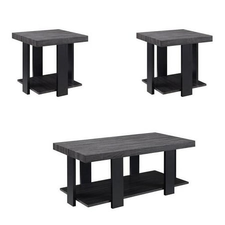 Wood & Metal Cocktail Table Set, Gray & Black - 3 Piece