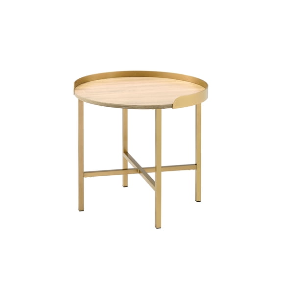 Wood + Metal End Table In Oak And Gold Shade - Improves Home Aesthetics With Touch Enhances Appeal