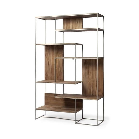 Wood & Metal Frame 6 Shelf Shelving Unit, Brown & Silver