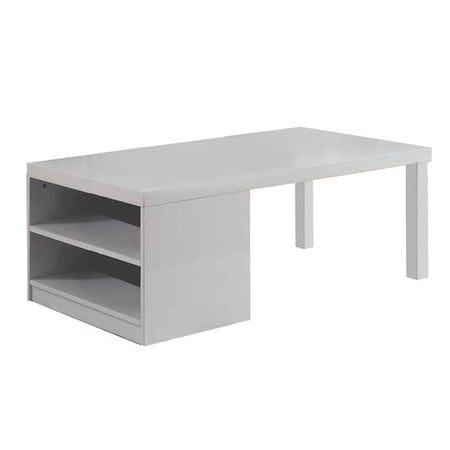 Wood & Metal Frame Coffee Table with Open Shelves, White & Chrome