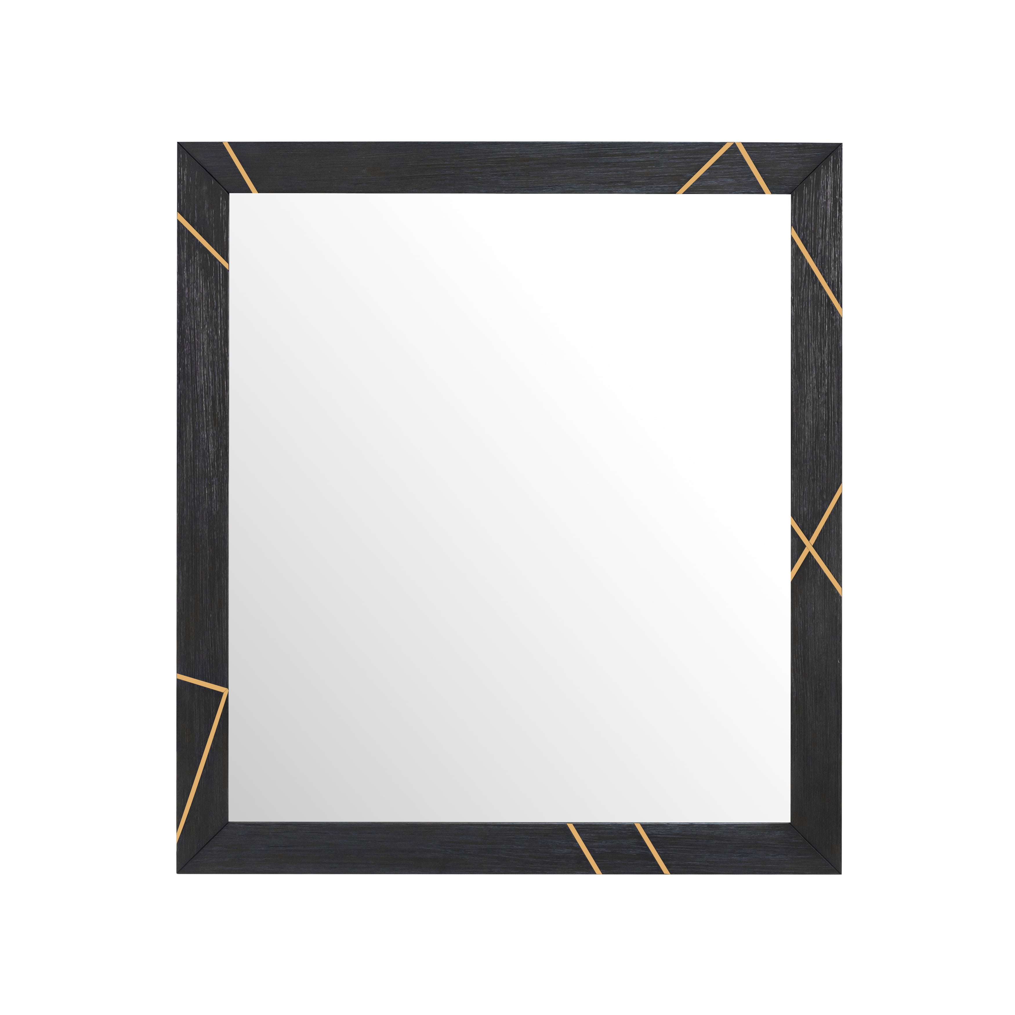 Wood & Metal Inlay Dresser Mirror in Black and Gold