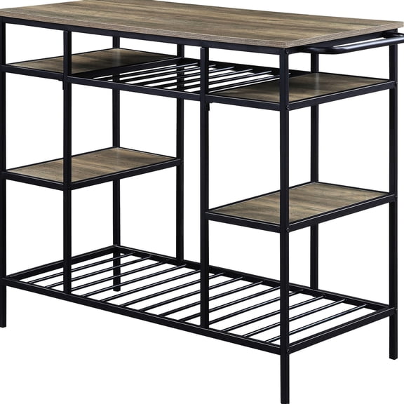 Wood + Metal Kitchen Island with Vintage Charm / Ample Space for Kitchen Stuff