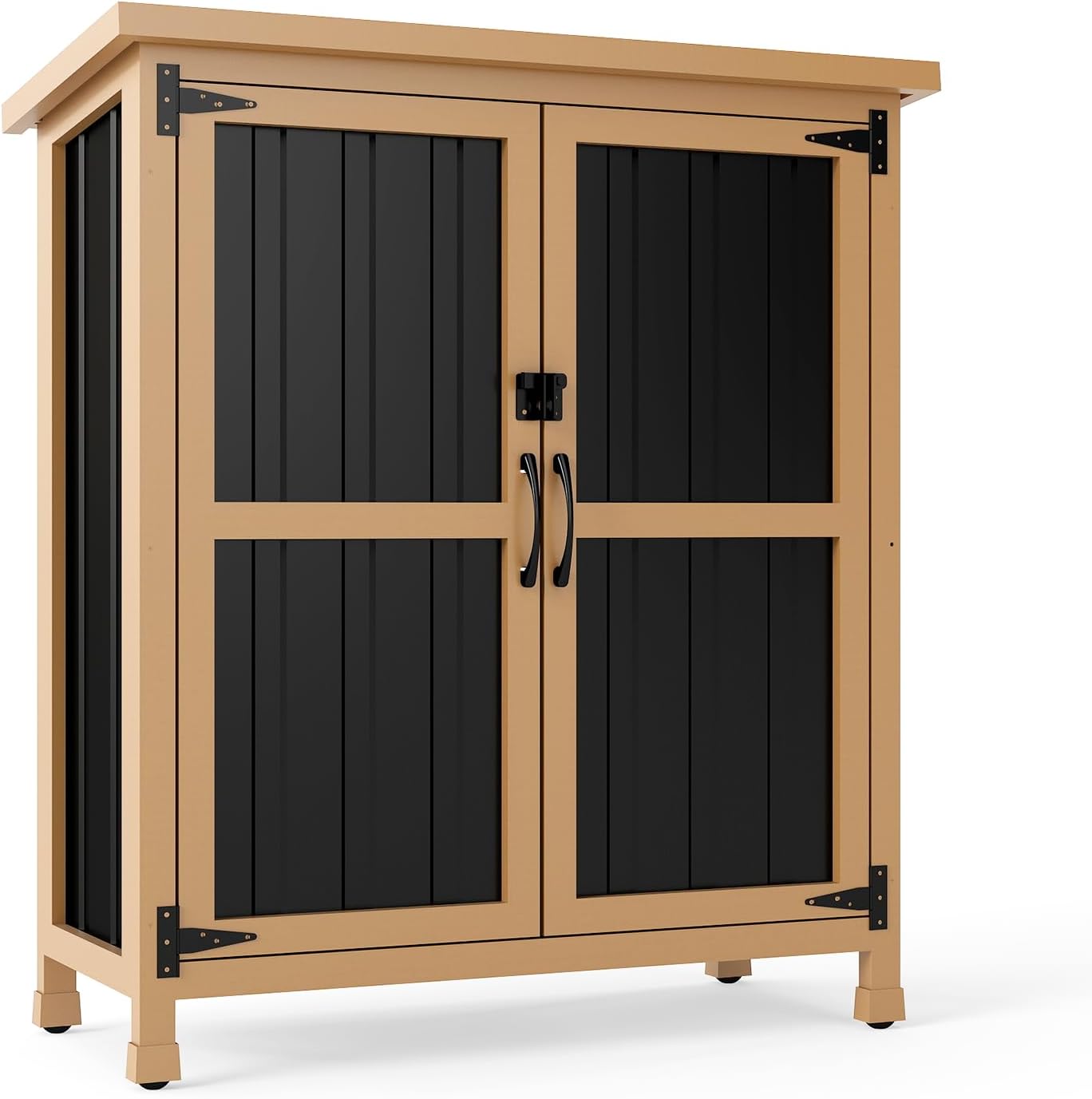 Outdoor Storage Cabinet, Small Wood & Metal Storage Shed with Lockable ...