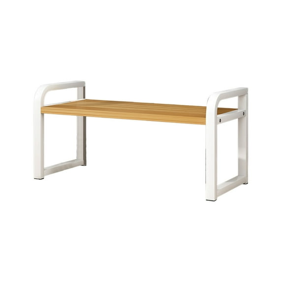 Wood & Metal Storage Rack 11.8x8.5x7.9in - Rustproof Kitchen Organizer with Non-Slip Base, Multi-Layer Shelf for Spices/Oils, No-Drill Bathroom Storage (White)