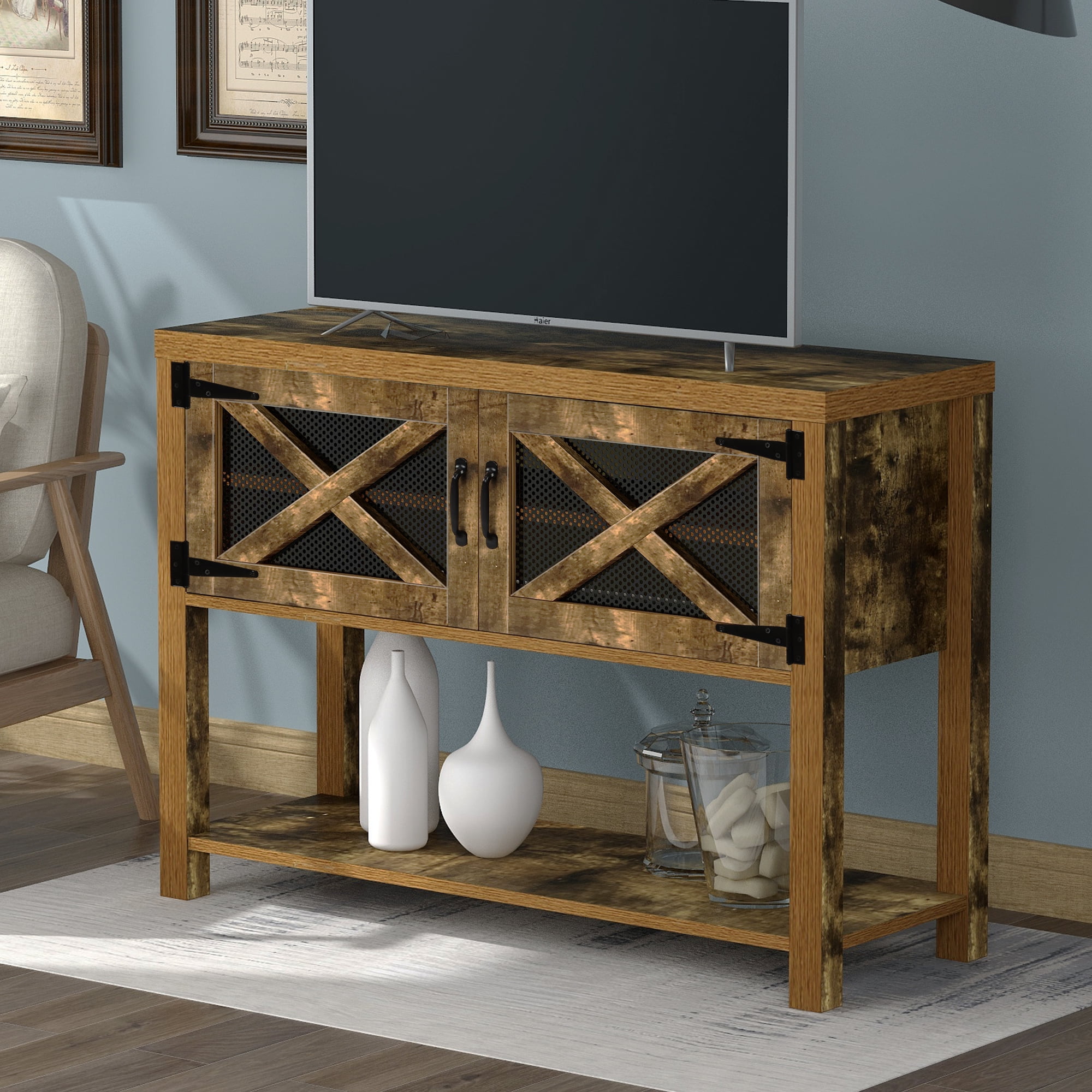 Wood Metal TV Console Industrial Entertainment Center, 44" TV Stand