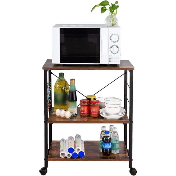 Wood Microwave Cart for Kitchen Rolling Microwave Cart On Wheels Storage Drawers for Kitchen
