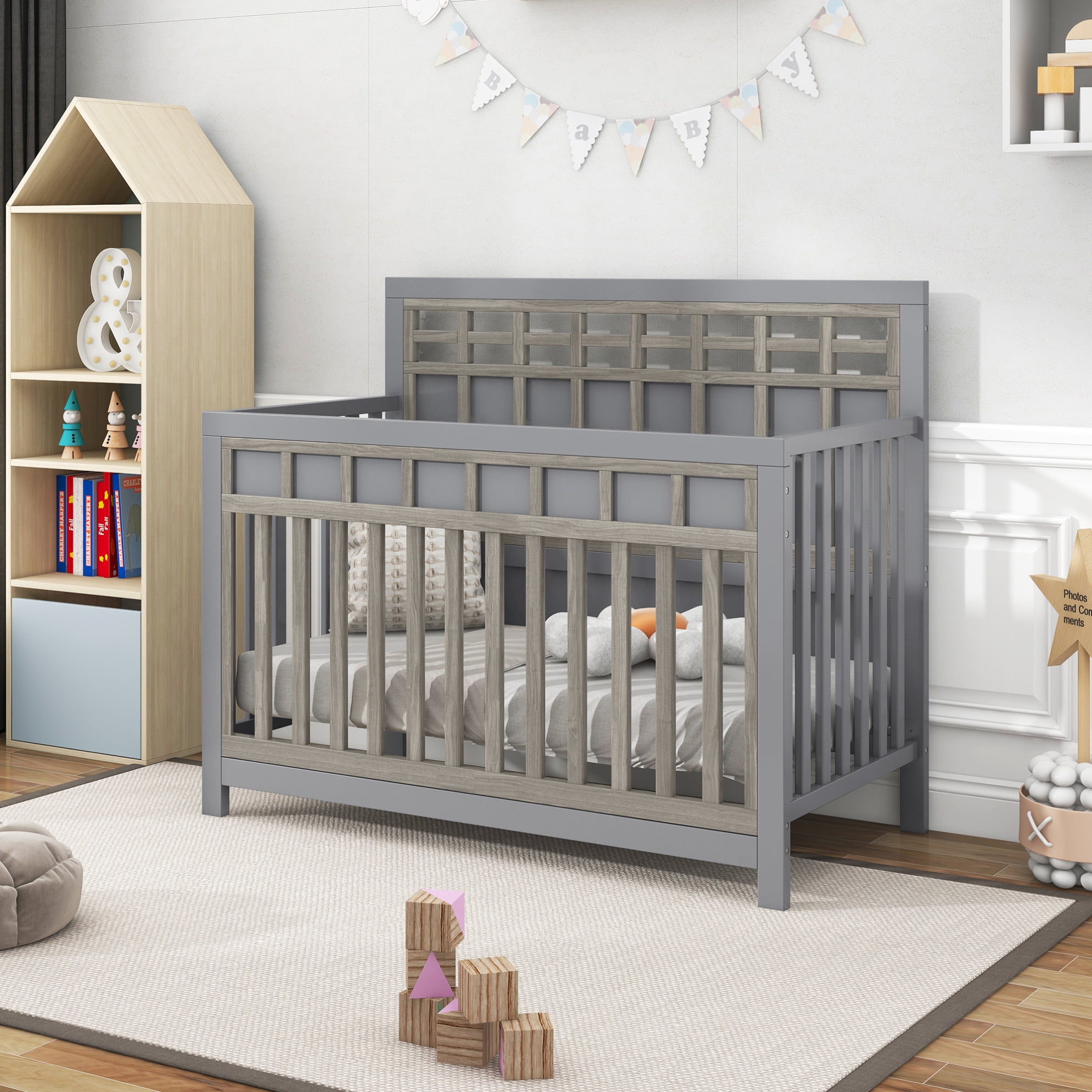 Wood Mini Crib with 3 Mattress Height Settings, Baby Crib for Boys and ...