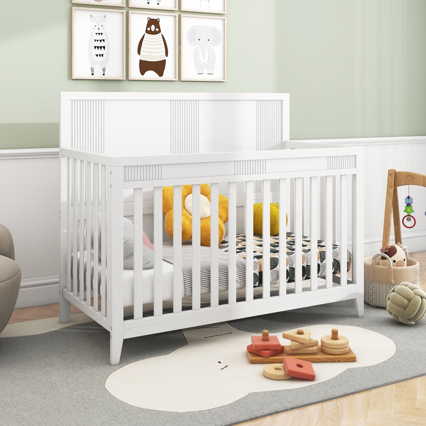 Wood Mini Crib with 3 Mattress Height Settings, Baby Crib for Boys and
