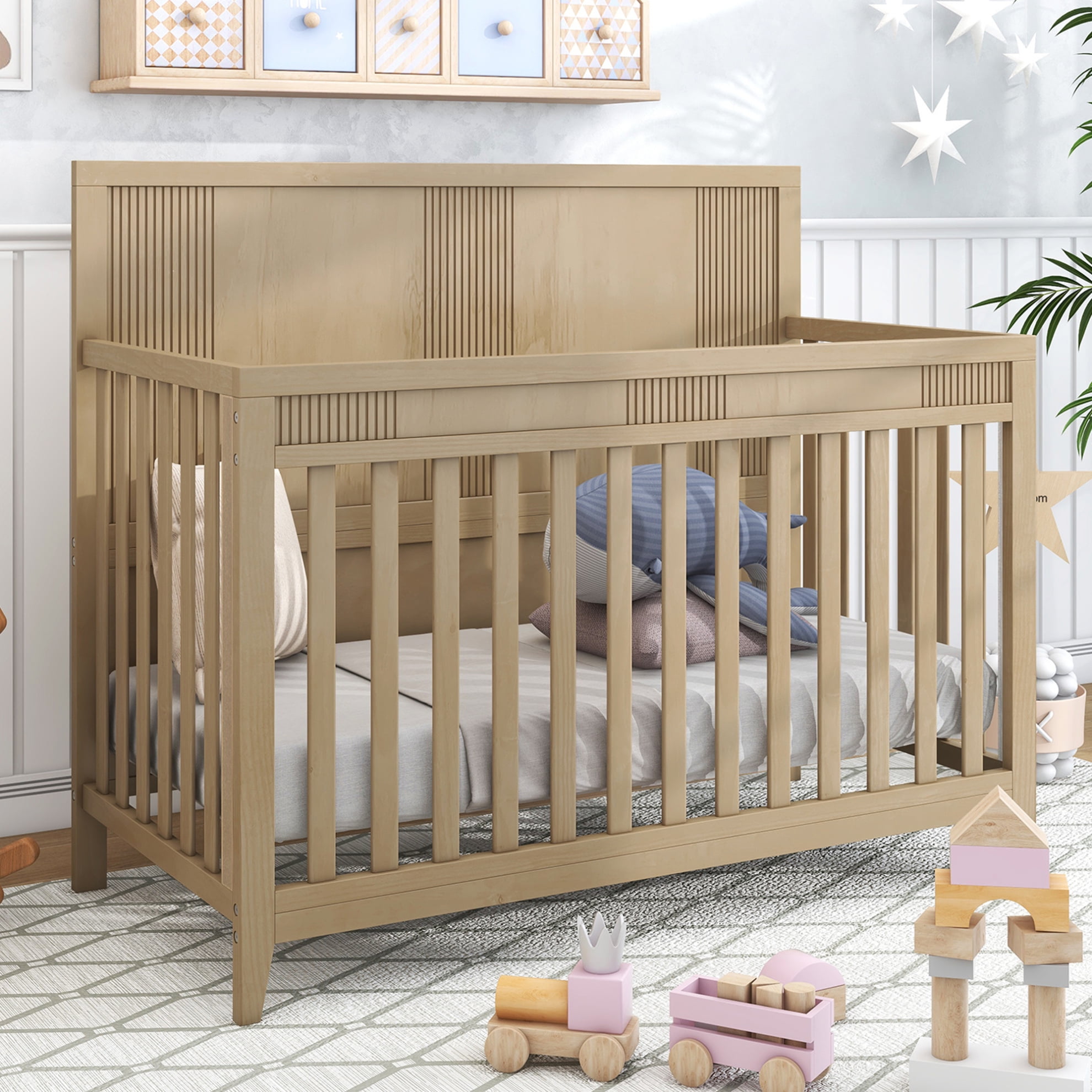 Wood Mini Crib with 3 Mattress Height Settings, Baby Crib for Boys and