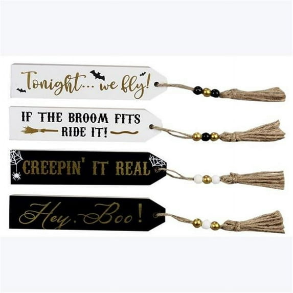 Wood Mini Halloween Tabletop Block Sign, Assorted Color - 4 Piece