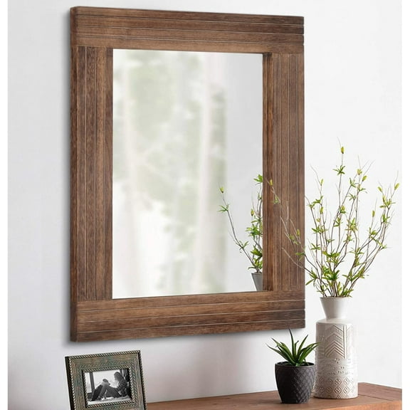 Rectangular Wood Mirror 16x12 Inches, Rustic Vintage Framed Wall Mirror for Farmhouse Bedroom Bathroom Dressing Table Brown