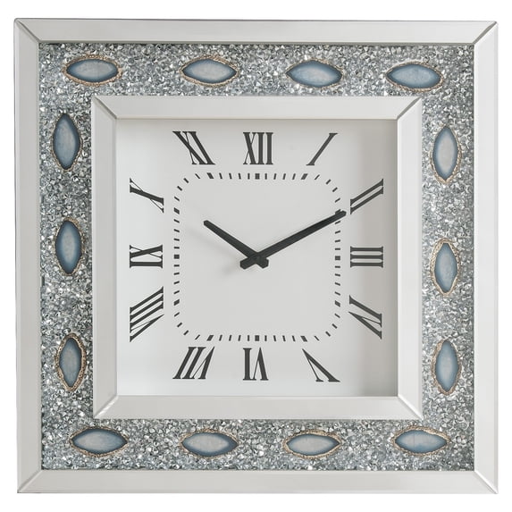 Wood & Mirror Square Analog Wall Clock, White