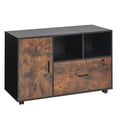 thumbnail image 1 of Wood Mobile Lateral File Cabinet with Lockable Rolling Storage Adjustable Shelves Open Shelving Rustic Brown Free Standing Printer Stand for Home Office School, 1 of 6