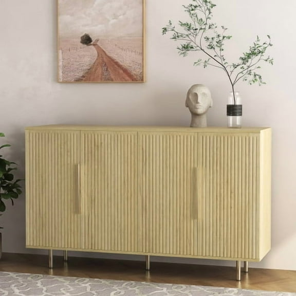 Wood Modern Buffet Cabinet with Storage, Fluted Sideboard Credenza, Adjustable Shelves, Accent Console Table, Large Storage Cabinet for Dining Room, Living Room, Entryway, 56.69" W, MDF, Wood Finish