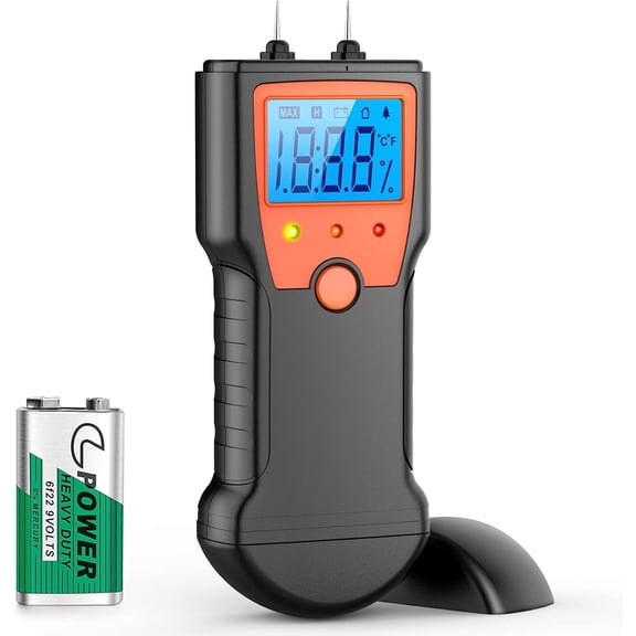 Pin Type Digital Wood Moisture Meter, Dampness Tester for Firewood, Lumber & Building Materials with High-Medium-Low Visual Level Indicator
