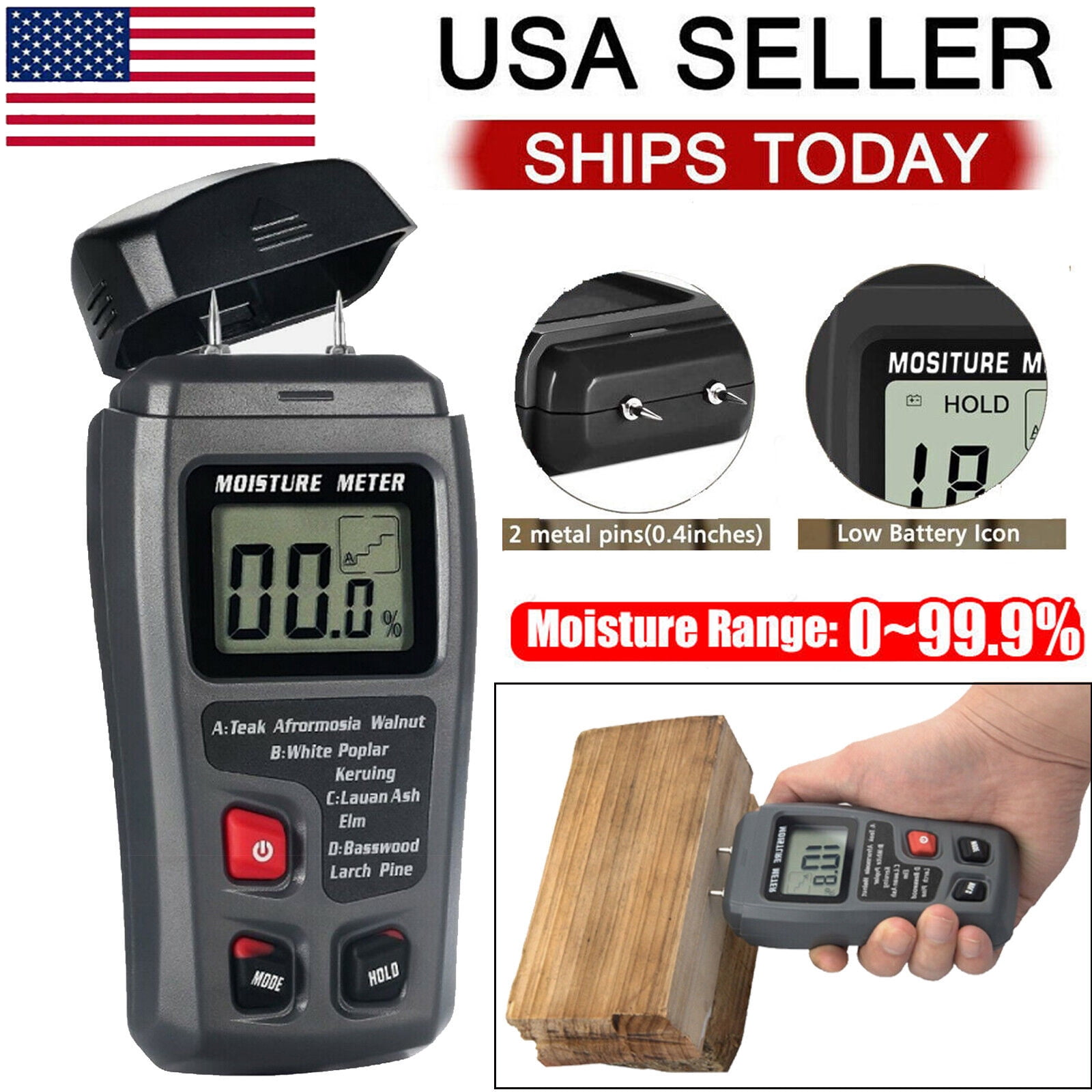 Wood Moisture Test Meter LCD Moisture Tester for Wood Moisture Detector
