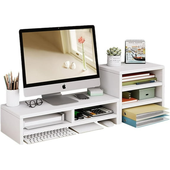 Wood Monitor Riser, 2 Tier Computer Monitor Stand with Storage Rack