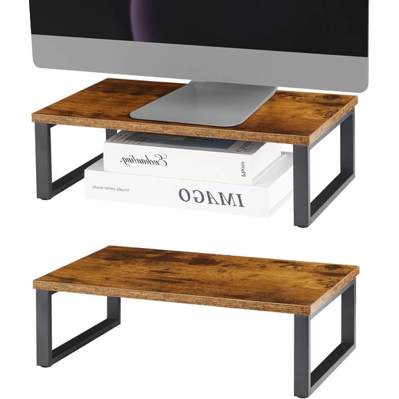 Wood Monitor Stand 2 Pack Monitor Riser for Desk, Brown | Desk Stand for Monitor, Computer Stand for Desk Shelf, for Office Laptop, Desktop Organizers, Easy Installation