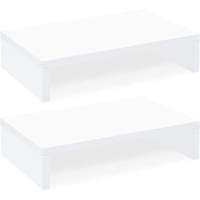White Monitor Stand Riser 2-Pack Wooden Dual Tier Desk Organizer with Non-Slip Pads
