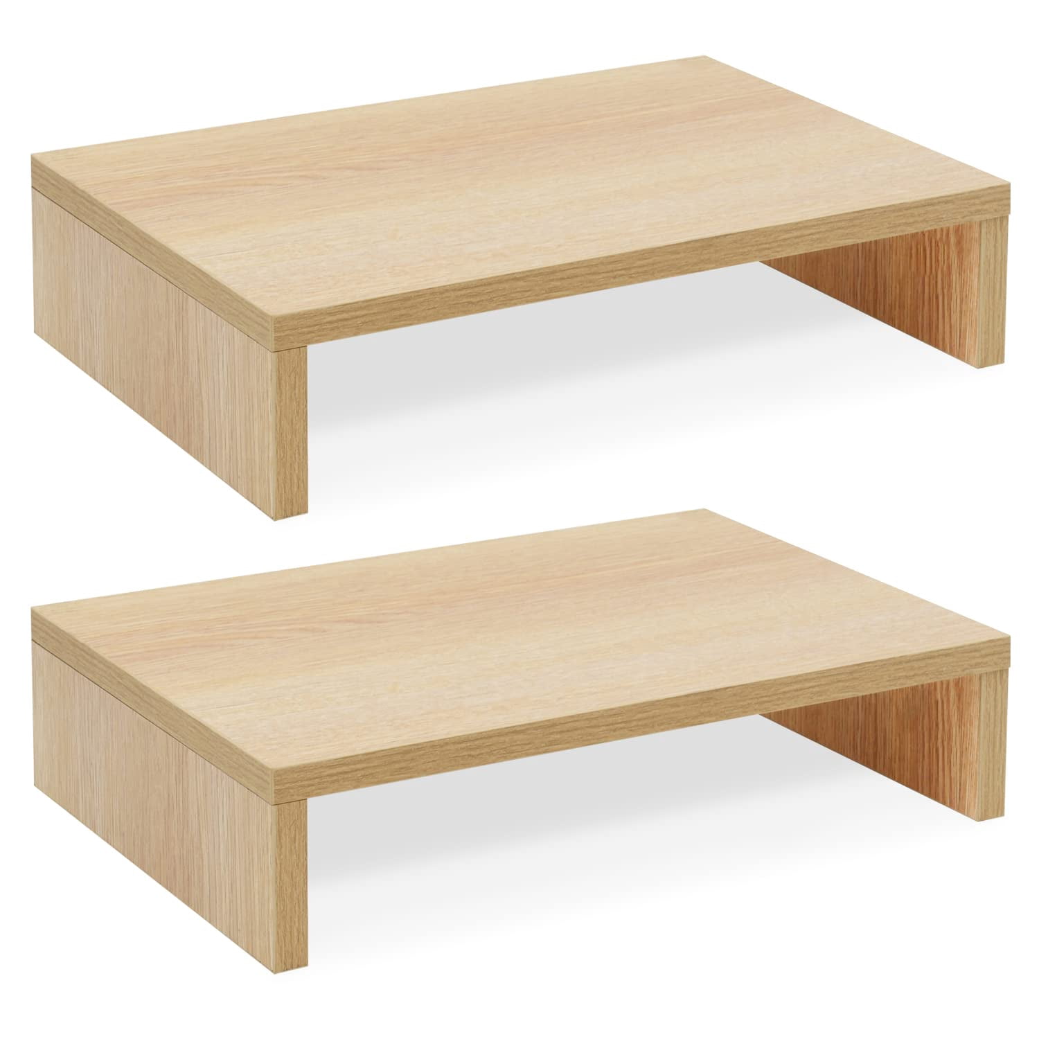 Wood Monitor Stand Riser - 2 Pack Adjustable Dual For Laptop/pc