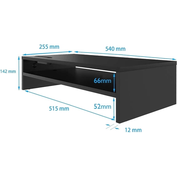 Wood Monitor Stand Riser, 2-Tier Desktop Organizer with Storage, Ergonomic Computer Stand for Desk, Cable Management, Cellphone Holder, 21.3 Inch Shelf, Black