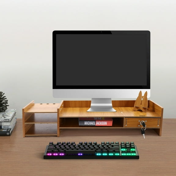 Wood Monitor Stand Riser Computer Desk Storage Shelf Organizer Holder Drawer
