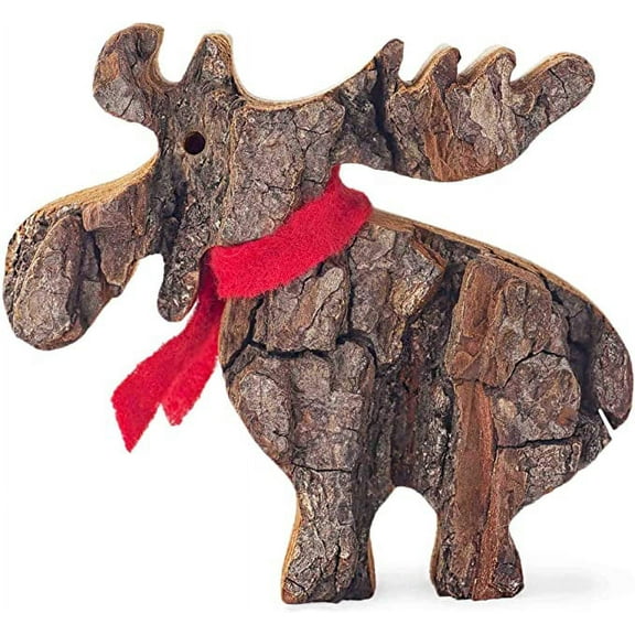 Wood Moose Figurines - Handmade Wooden Cute Deer Decorations - Animal Figurines & Statues - Small