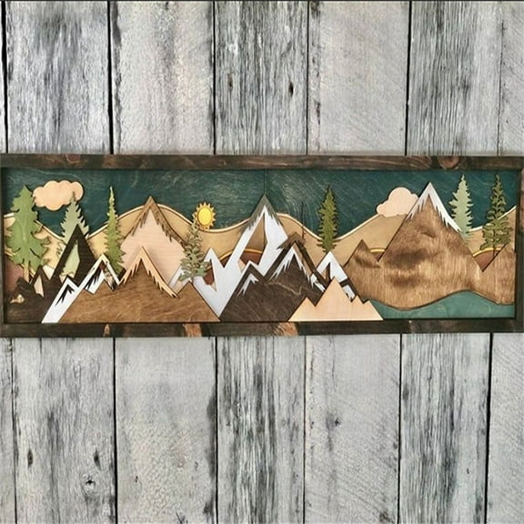 Wood Mountain Wall Art Bring Gable Decoration Sunset Moon Scene A